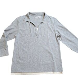 CHICOS Womens Gray Layered Look Collared Pullover Long Sleeve Top Size 2